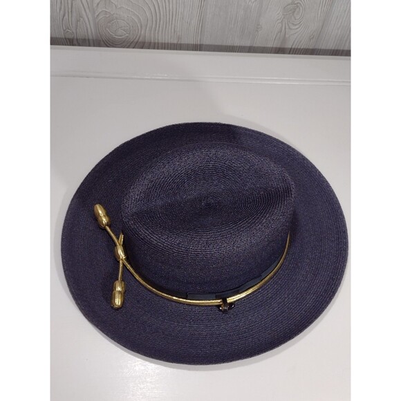 Vtg Stratton Hat Size 7 Deputy Uniform F42 Chicago USA Blue Gold Straw - Picture 6 of 16